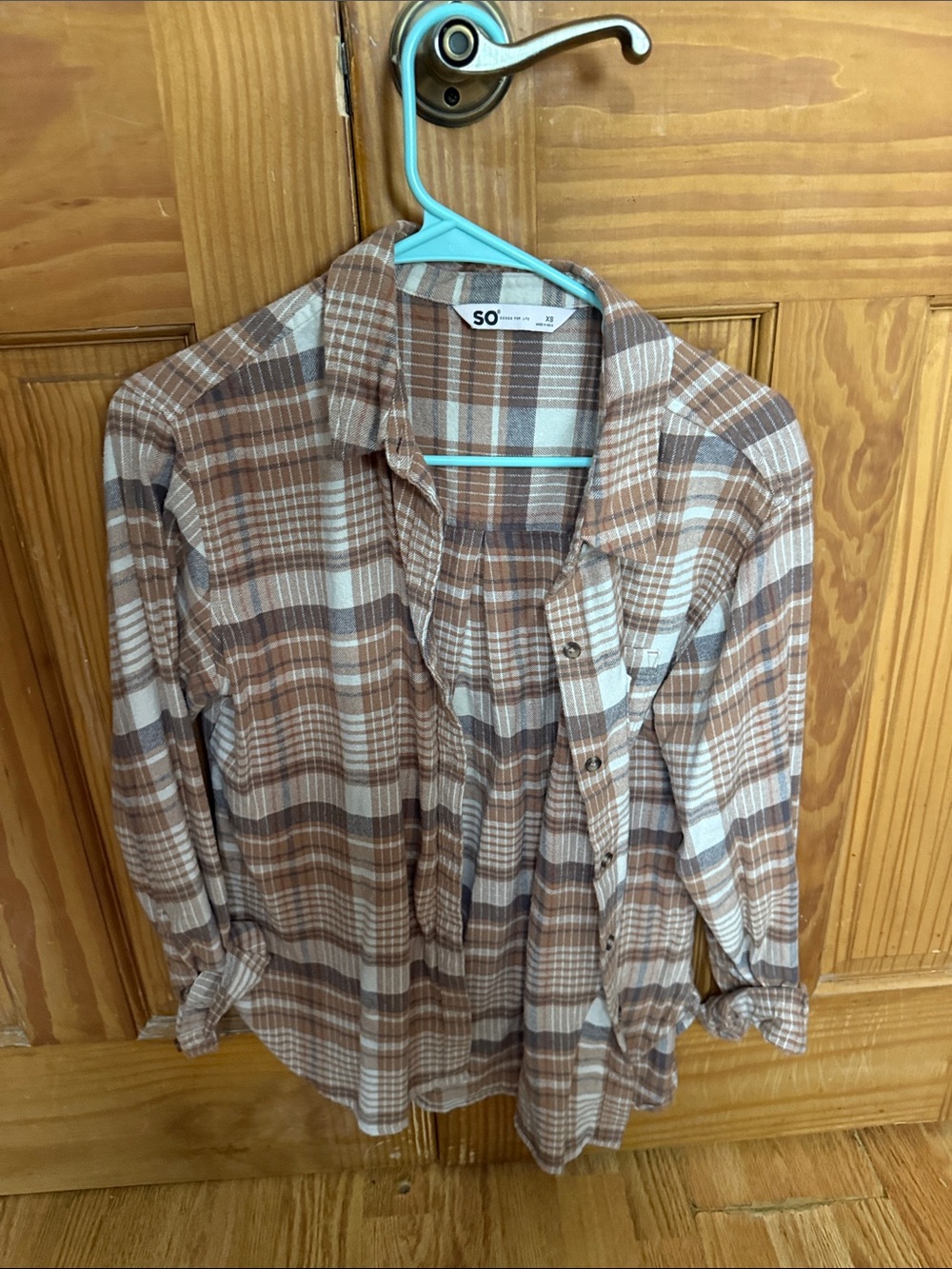 SO Plaid Button-Down Shirt in Brown and Cream